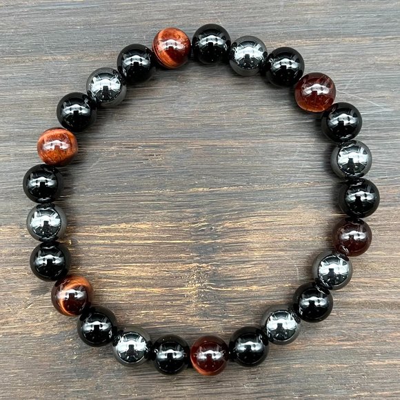 Onyx Golden Red Eye Hematite Gemstone Bracelet Handmade - Picture 5 of 6